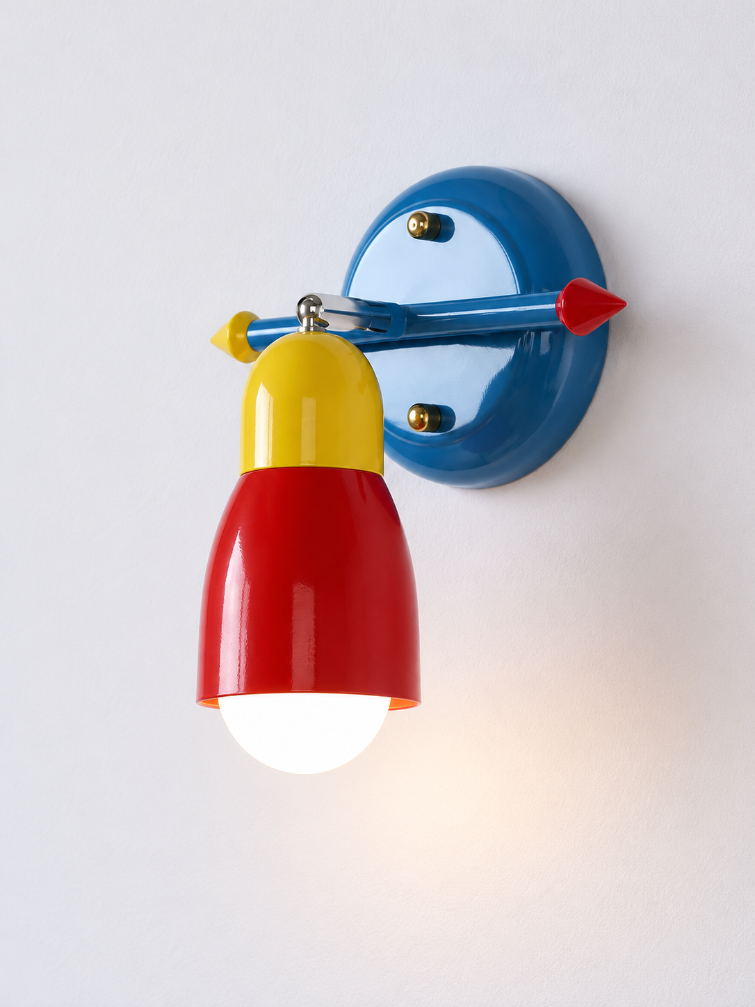 Red yellow and blue iron wall light, A - Straight, Milky White, Hardwired
