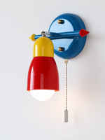 Red yellow and blue iron wall light, A - Straight, Milky White, Pull-Chain Switch