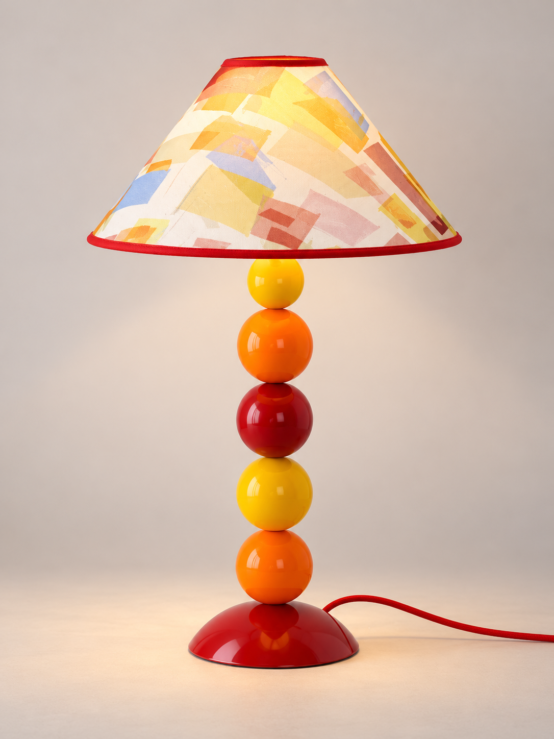 geometric printed fabric shade five sphere table lamp