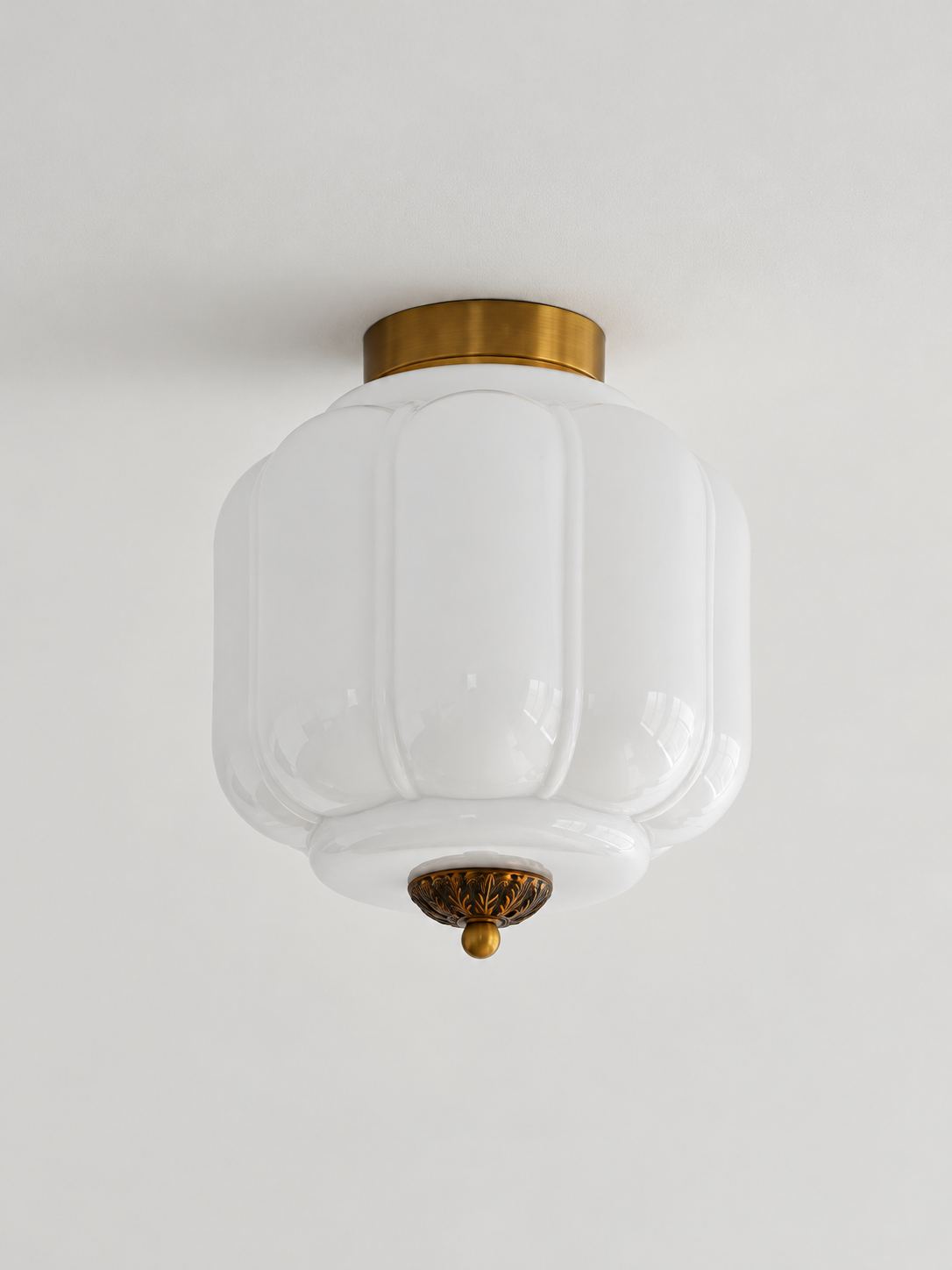 Fluted glass ceiling light, Copper Tone, White, 24 cm
