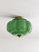 Fluted glass ceiling light, Copper Tone, Green, 36 cm