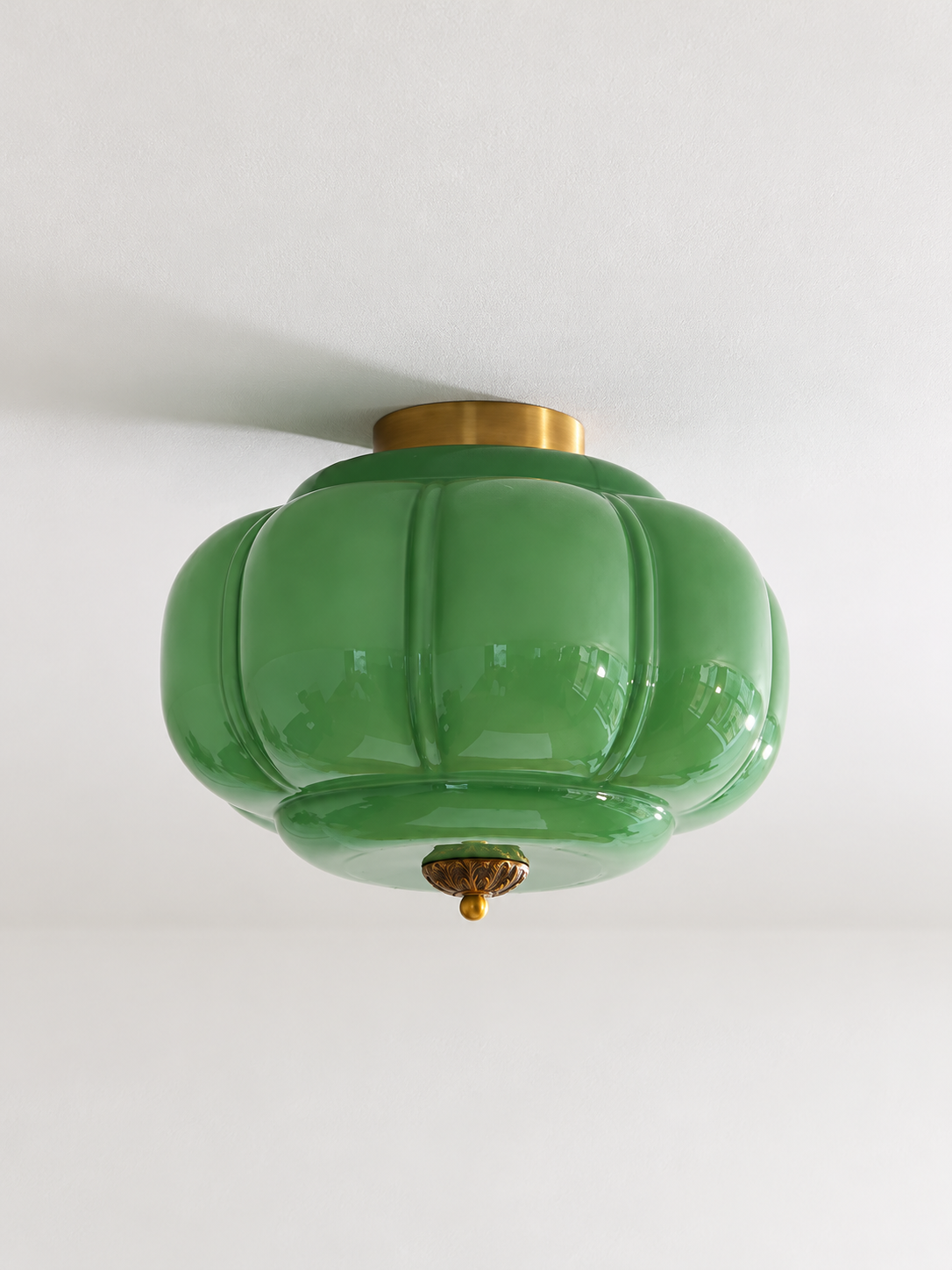 Fluted glass ceiling light, Copper Tone, Green, 36 cm