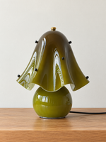Green draped glass table lamp, with beads