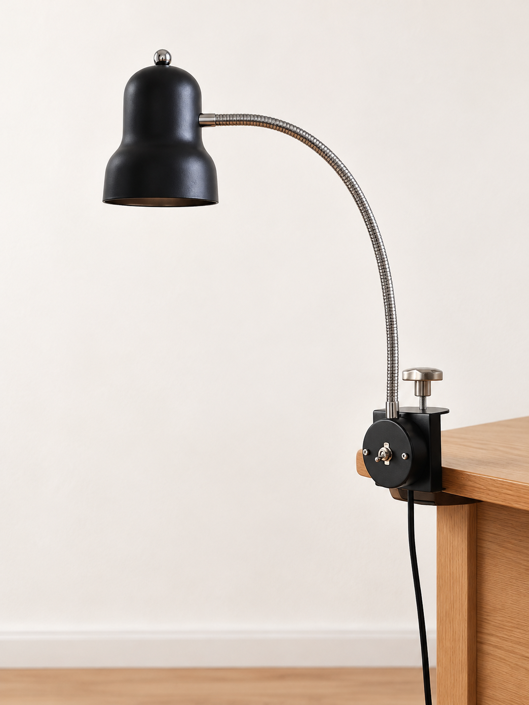Adjustable Gooseneck Clamp Desk Lamp — Black / Chrome — product view 3