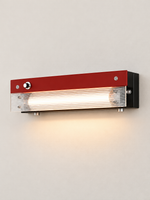 Retro linear LED wall light Red / Ribbed Acrylic / 40 cm / Hardwired