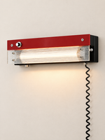 Retro linear LED wall light Red / Ribbed Acrylic / 40 cm / Plug-in