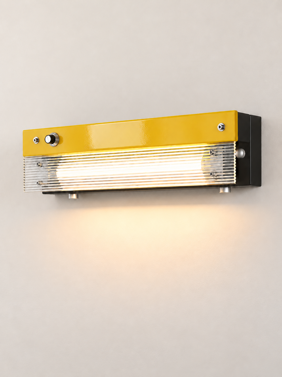 Retro linear LED wall light Yellow / Ribbed Acrylic / 40 cm / Hardwired