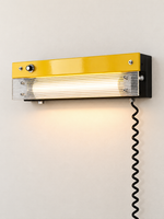 Retro linear LED wall light Yellow / Ribbed Acrylic / 40 cm / Plug-in