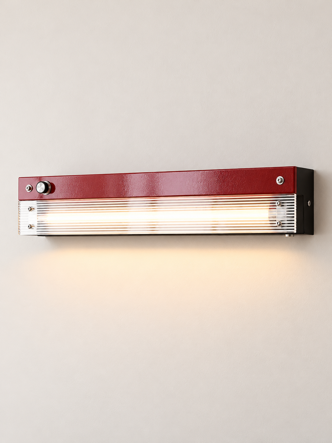 Retro linear LED wall light Red / Ribbed Acrylic / 60 cm / Hardwired
