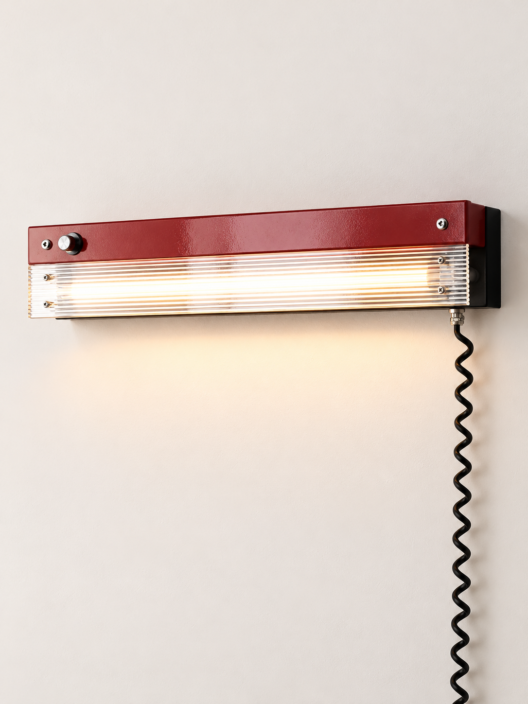 Retro linear LED wall light Red / Ribbed Acrylic / 60 cm / Plug-in