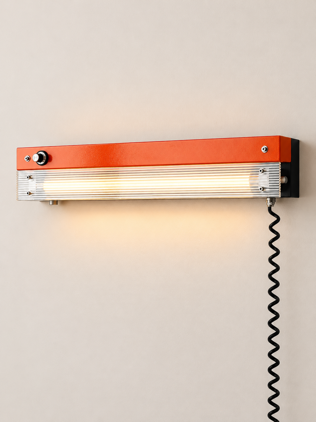 Retro linear LED wall light Orange / Ribbed Acrylic / 60 cm / Plug-in