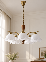Five-light ivory bud shade chandelier, lamp off
