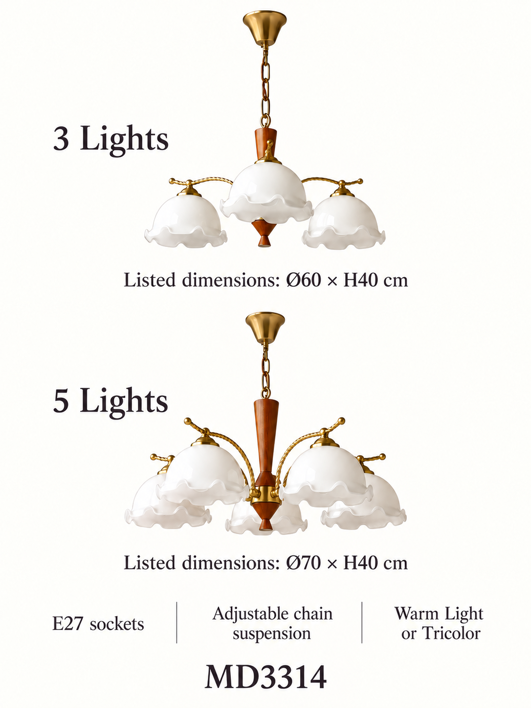 MD3314 listed dimensions and adjustable chain