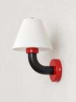 MB4705 ceramic wall sconce with cherry red accents, light off