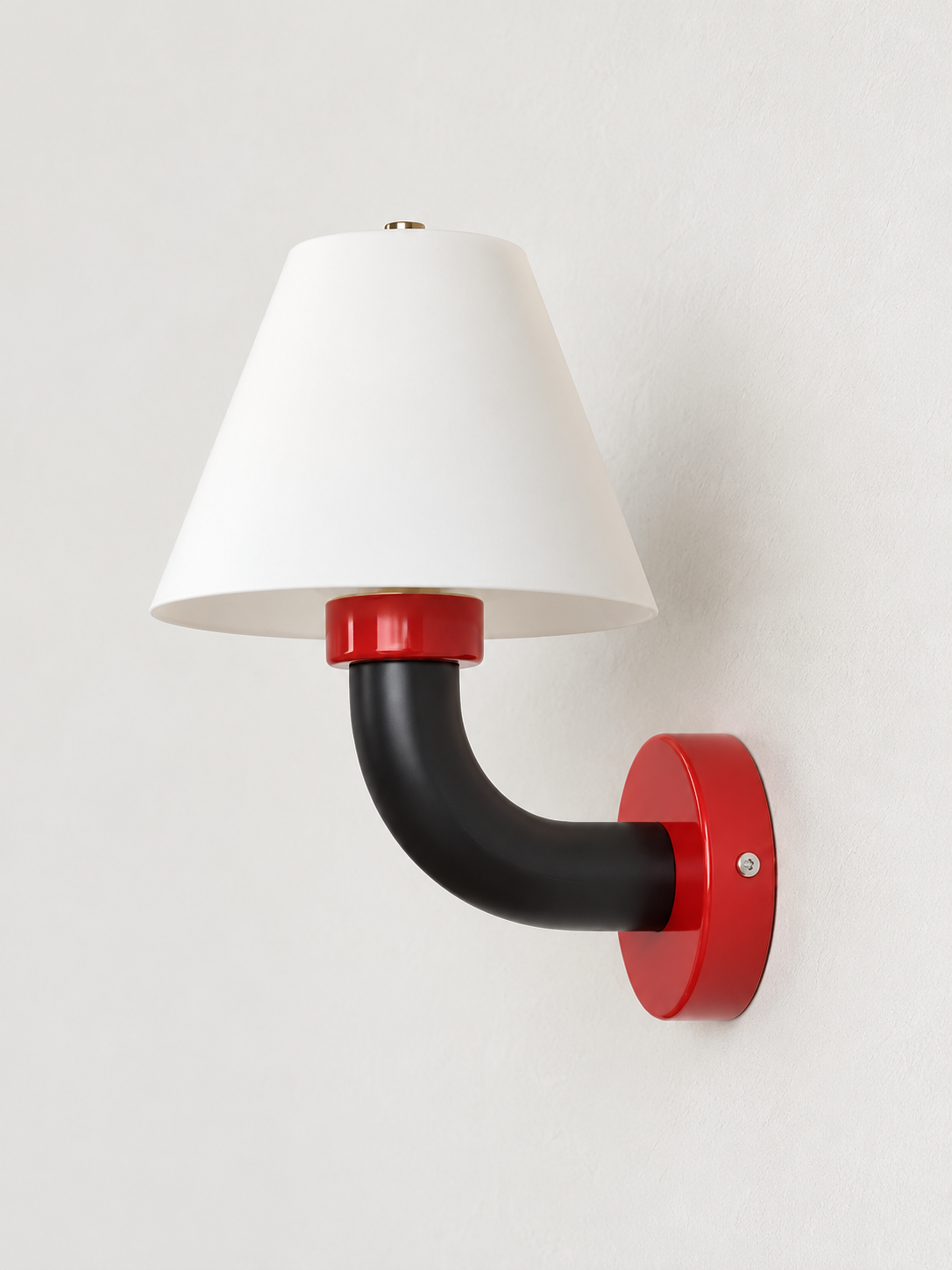 MB4705 ceramic wall sconce with cherry red accents, light off