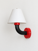 MB4705 ceramic wall sconce with pomegranate red accents, light off