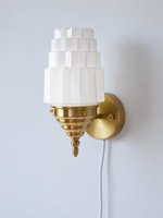 MB3974 stepped glass wall sconce, Copper Tone, Plug-in, light off