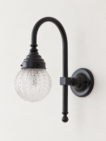 Curved arm wall light, B - Chevron Globe, Black, Clear