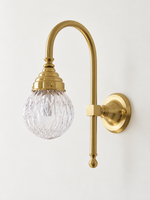 Curved arm wall light, A - Diamond Globe, Copper-Tone, Clear