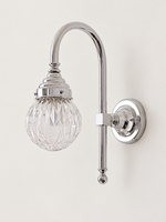 Curved arm wall light, A - Diamond Globe, Chrome, Clear