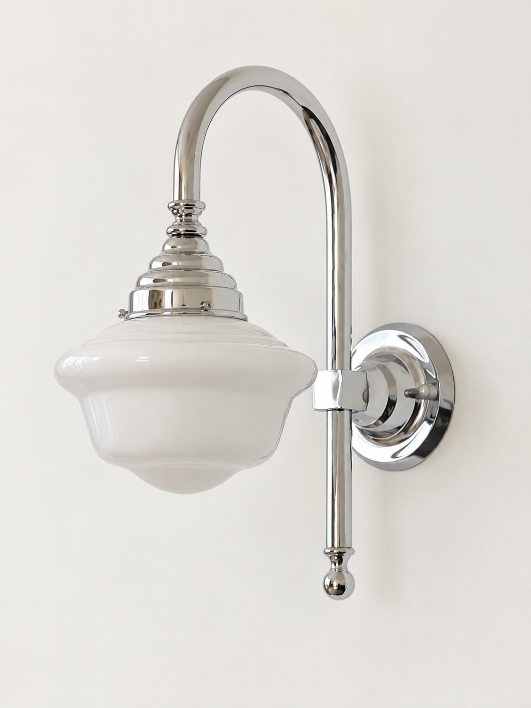 Curved arm wall light, C - Opal Bowl, Chrome, White