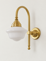 Curved arm wall light, C - Opal Bowl, Copper-Tone, White