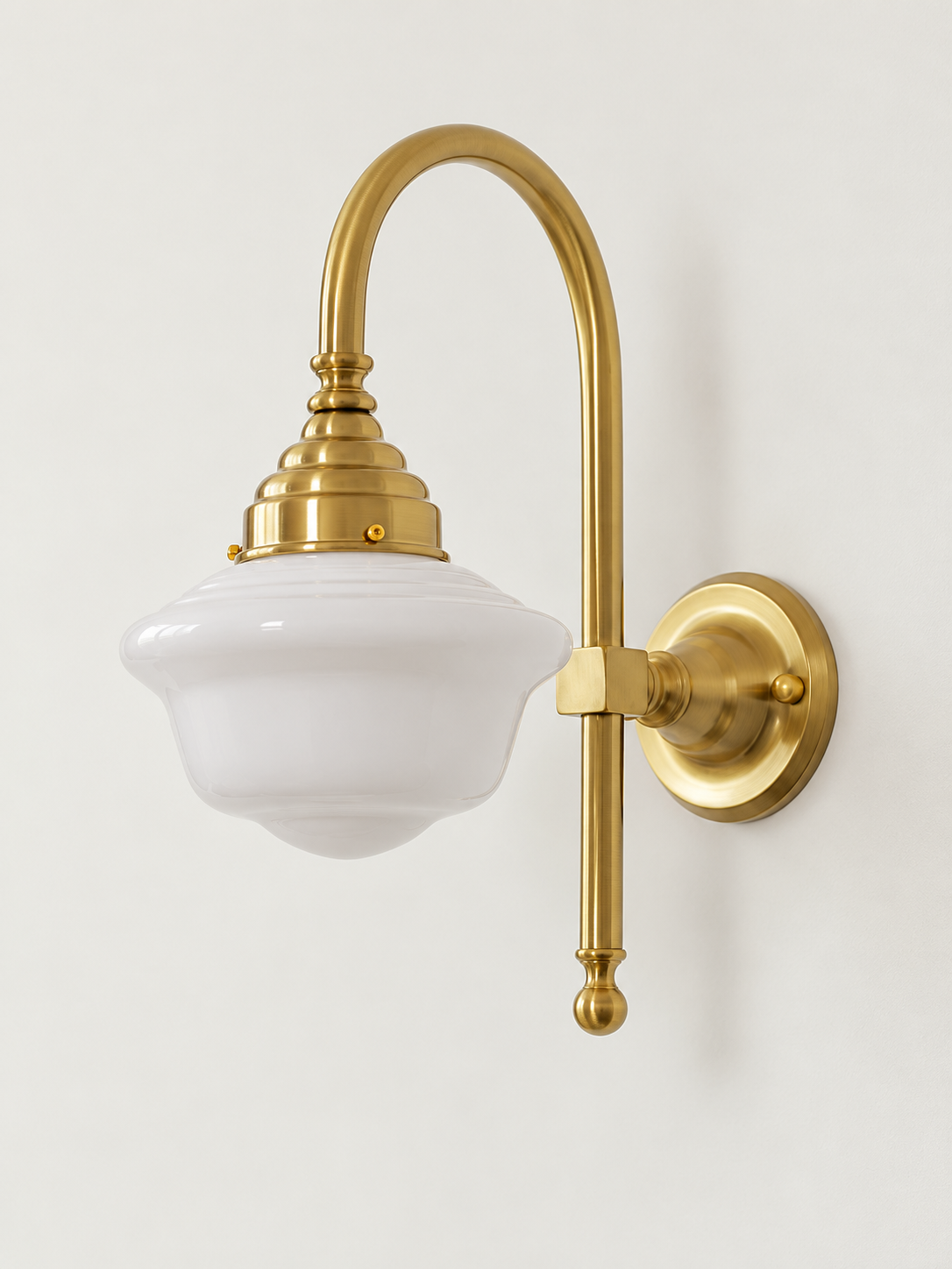 Curved arm wall light, C - Opal Bowl, Copper-Tone, White