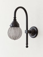 Curved arm wall light, B - Chevron Globe, Black, Smoke Grey