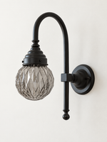 Curved arm wall light, A - Diamond Globe, Black, Smoke Grey
