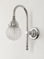 Curved arm wall light, B - Chevron Globe, Chrome, Clear
