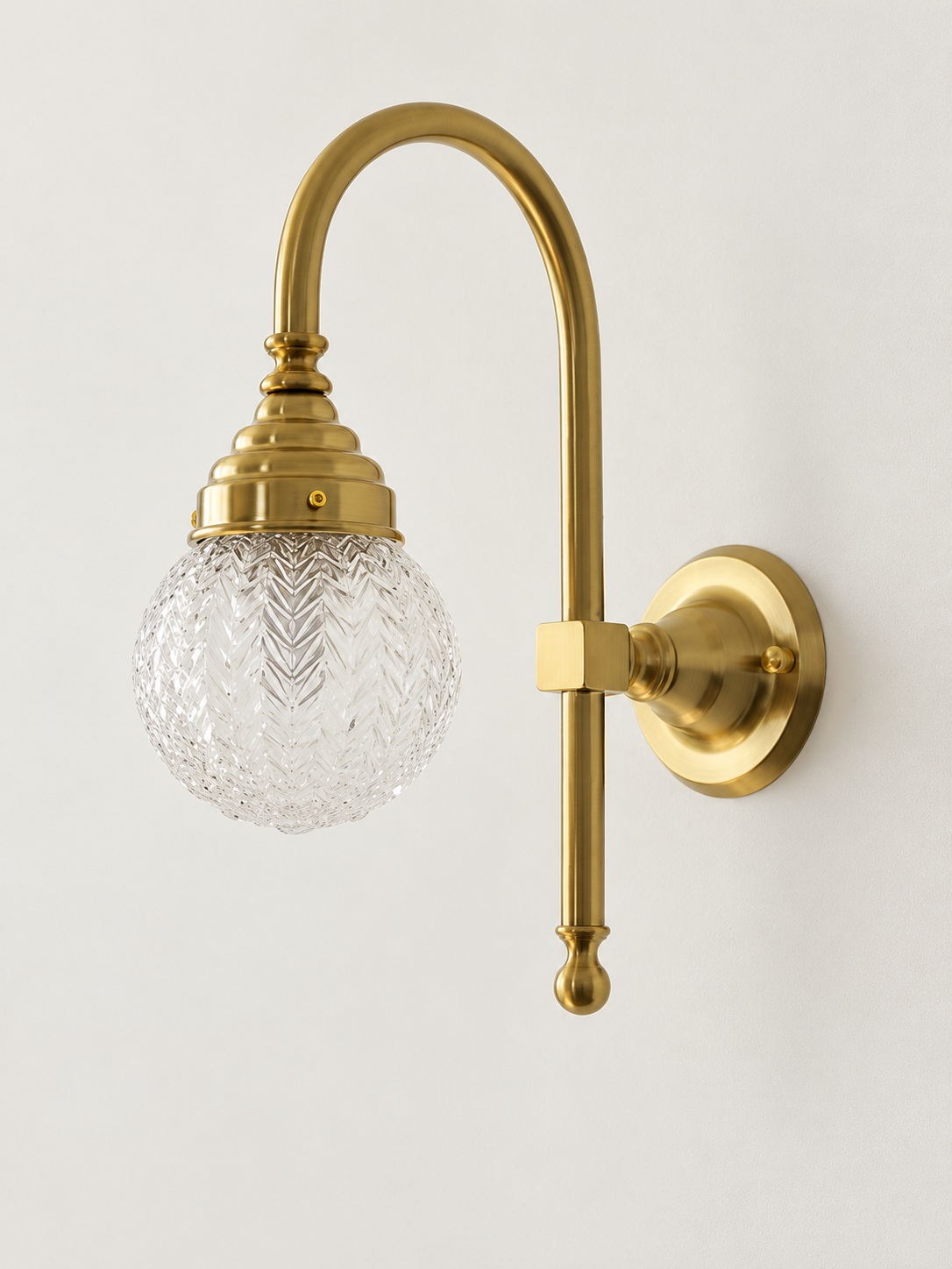 Curved arm wall light, B - Chevron Globe, Copper-Tone, Clear