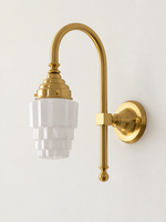 Curved arm wall light, D - Stepped Opal, Copper-Tone, White