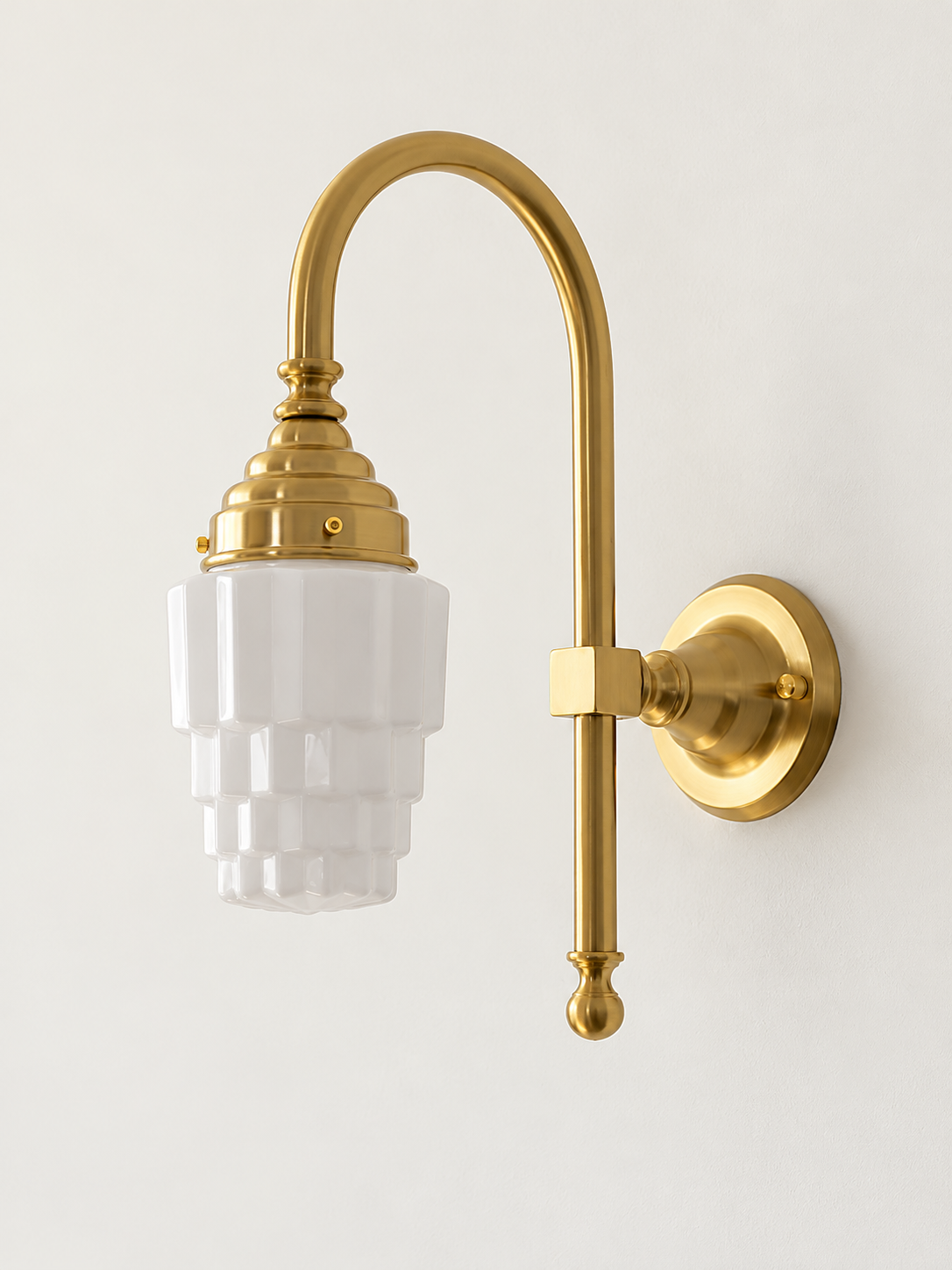 Curved arm wall light, D - Stepped Opal, Copper-Tone, White