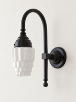 Curved arm wall light, D - Stepped Opal, Black, White