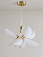Large 36 cm copper-tone and white acrylic petal pendant, switched off in a neutral studio