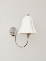 Chrome-tone and white ceramic bell wall light, lamp off