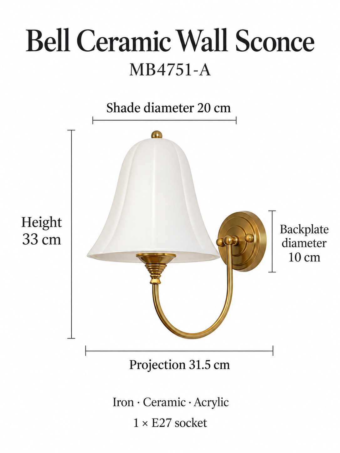 MB4751-A bell wall light dimensions