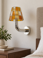 Mosaic Glass Curved Arm Wall Sconce — Silver / Orange — interior setting