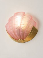 pink glass shell wall sconce with copper-tone mount