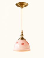 Complete pink floral glass pendant with copper-tone canopy and cord