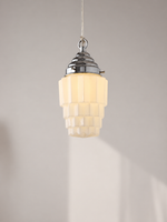Chrome faceted stepped white glass pendant