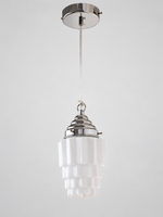 Chrome faceted stepped white glass pendant
