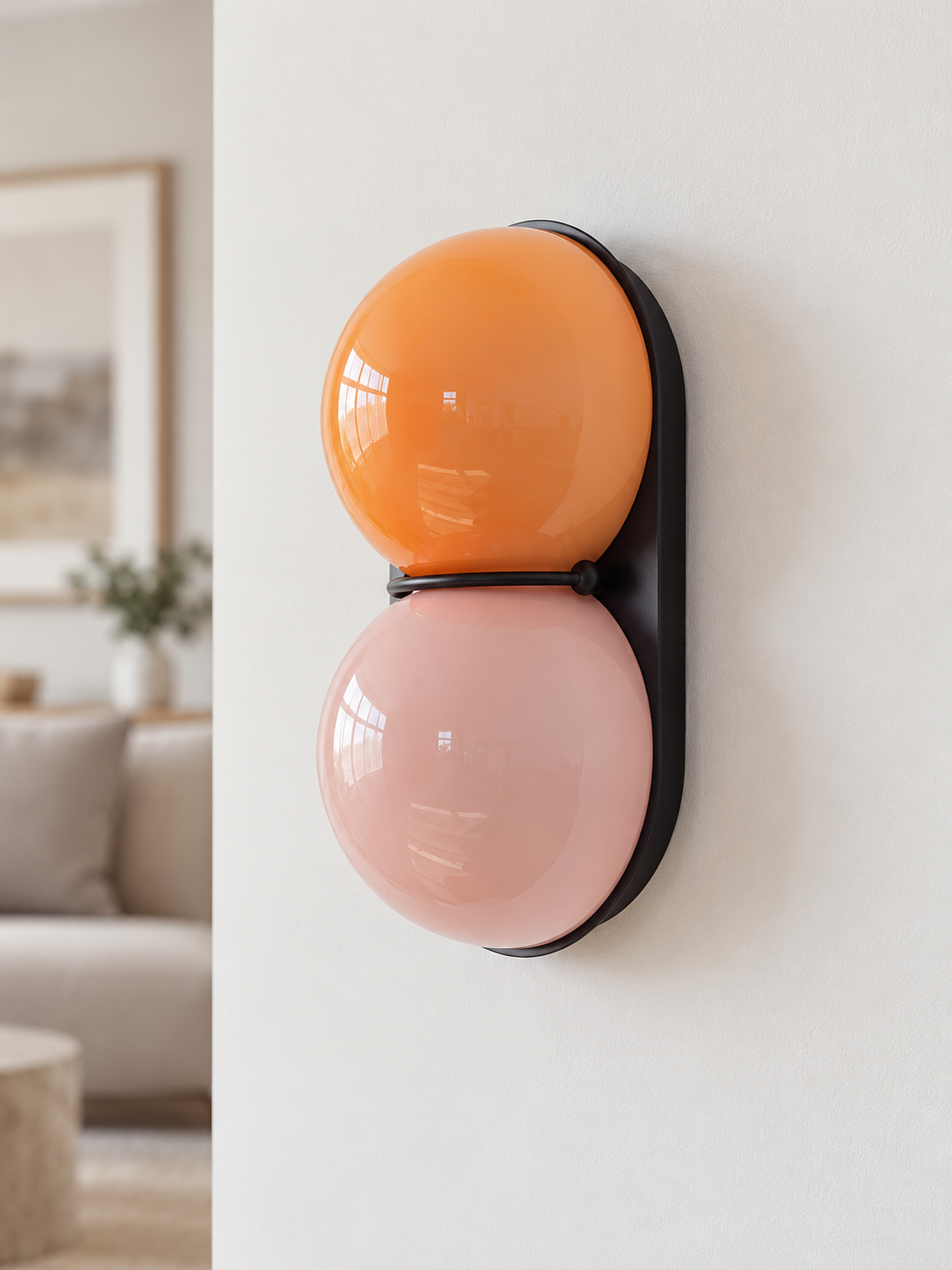 MB4790 twin glass wall sconce, Black, Orange / Pink, lights off
