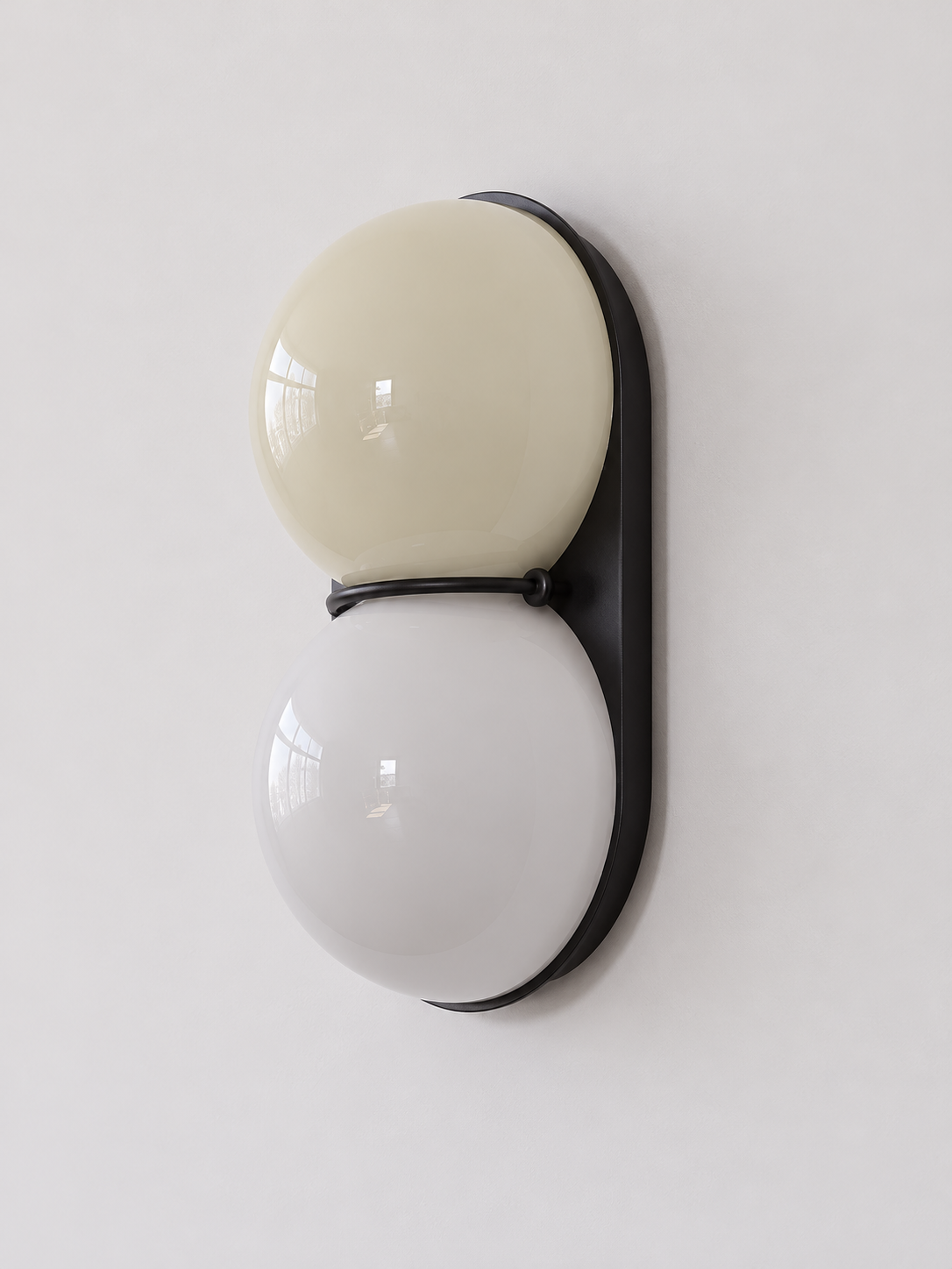 MB4790 twin glass wall sconce, Black, White / Cream, lights off