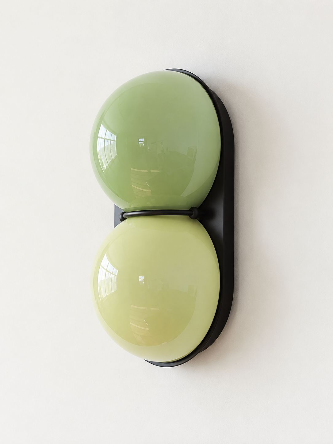 MB4790 twin glass wall sconce, Black, Mint / Light Green, lights off