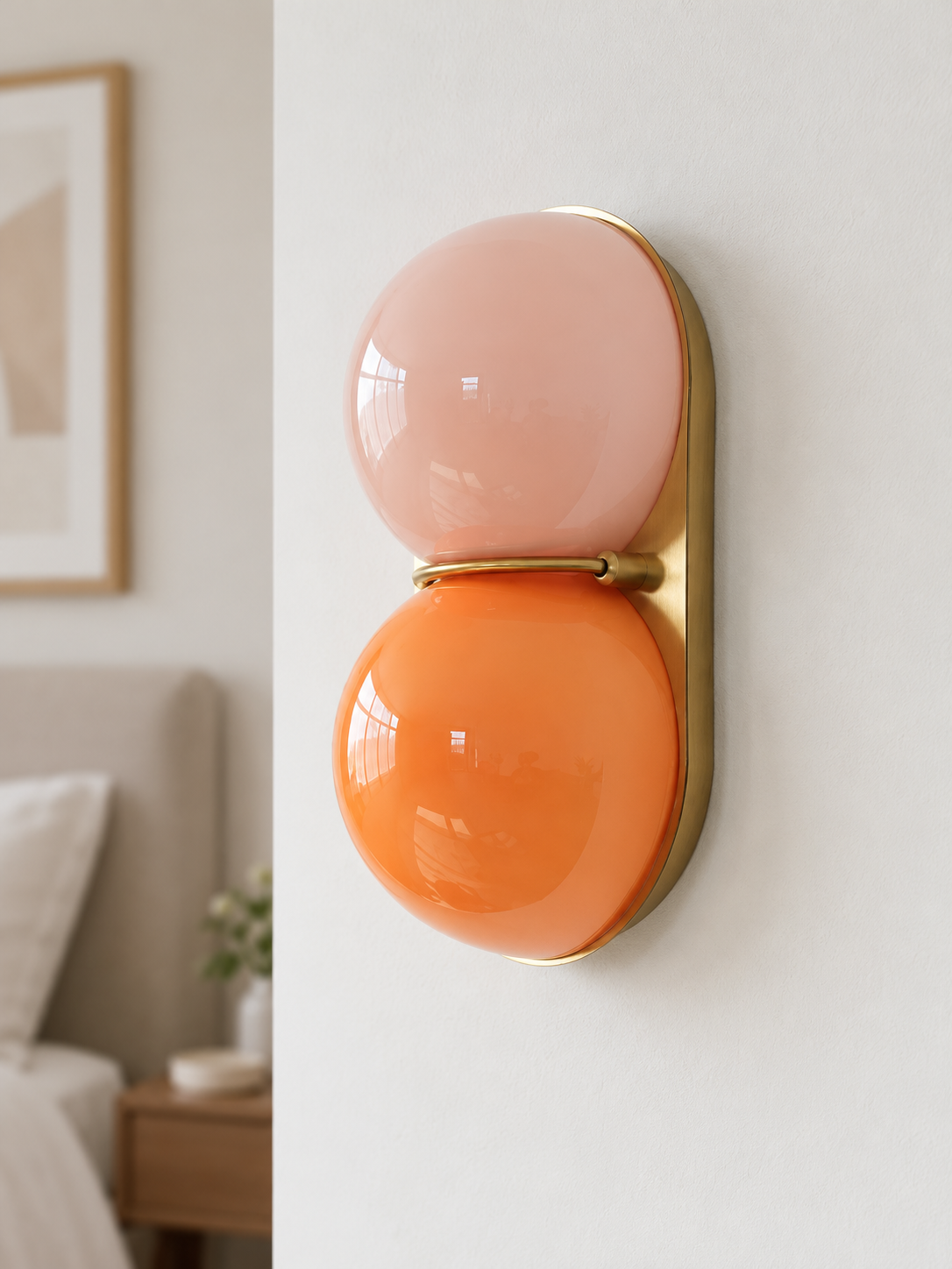 MB4790 twin glass wall sconce, Copper Tone, Orange / Pink, lights off