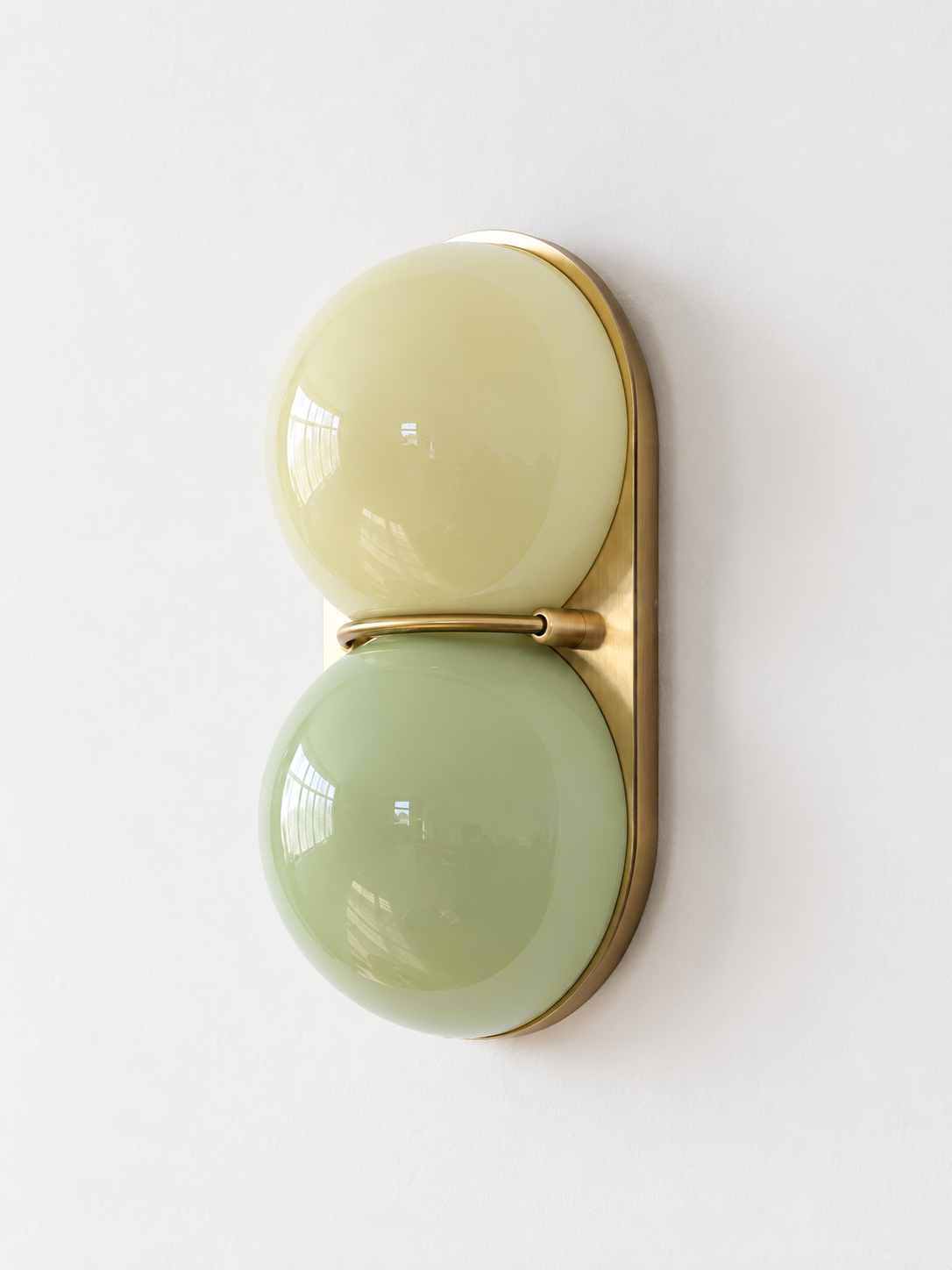 MB4790 twin glass wall sconce, Copper Tone, Mint / Light Green, lights off