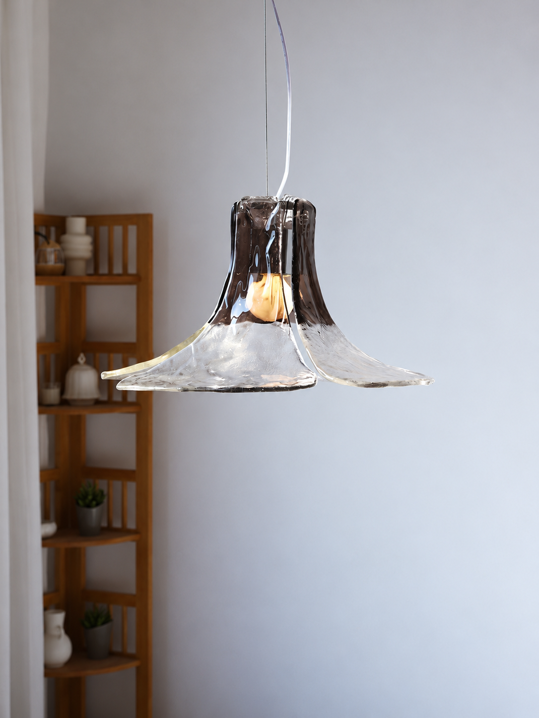 Smoke Gray flared gradient glass pendant light in a room setting