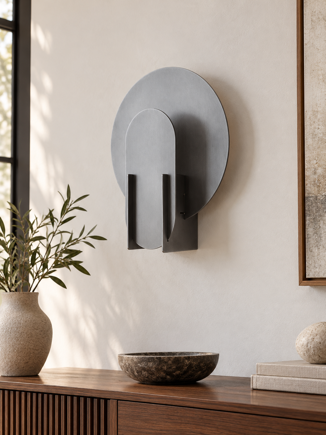 Layered Disc Aluminum Wall Sconce — Aluminum — interior setting