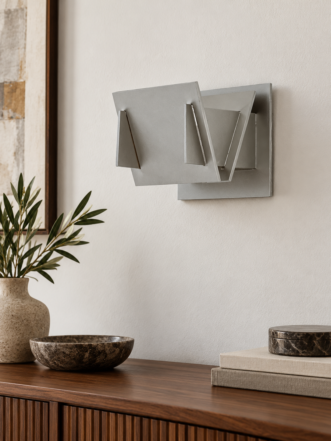Folded Aluminum Geometric Wall Sconce — Aluminum — interior setting